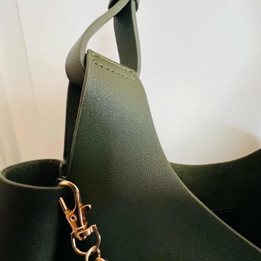 Neiman Marcus Olive Shoulder Bag with Gold Chain Accents. NWOT - Picture 8 of 9